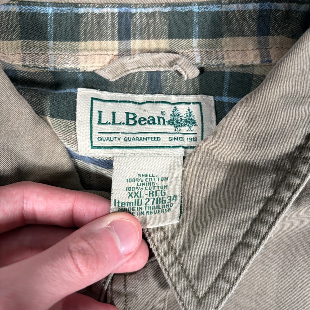 L.L.Bean Hurricane Shirt Button-Up Shirt Mens 2XL Beige Flannel Lined Distressed - Picture 3 of 12